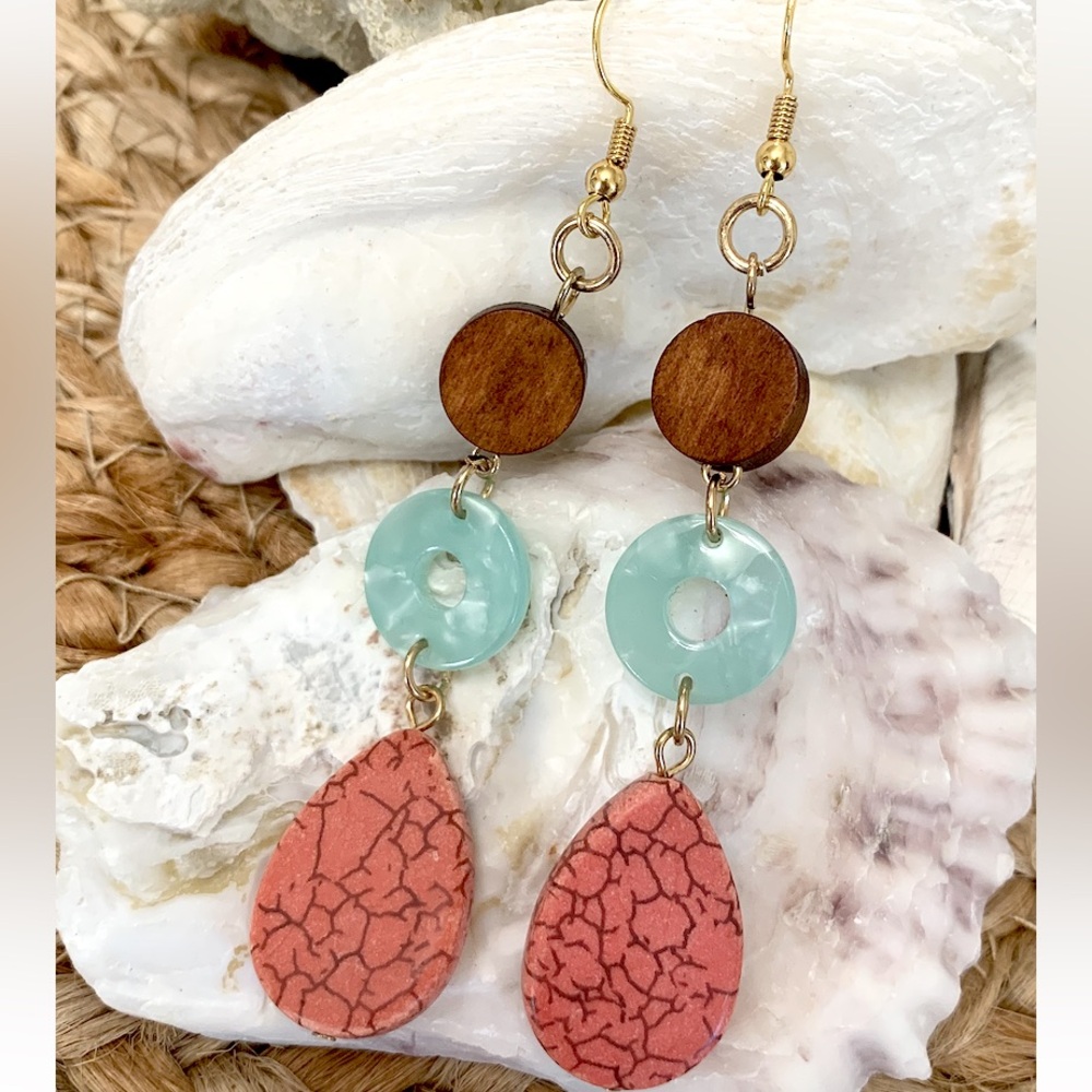 Colorful Wood & Bead Earrings - Picture 4 of 6